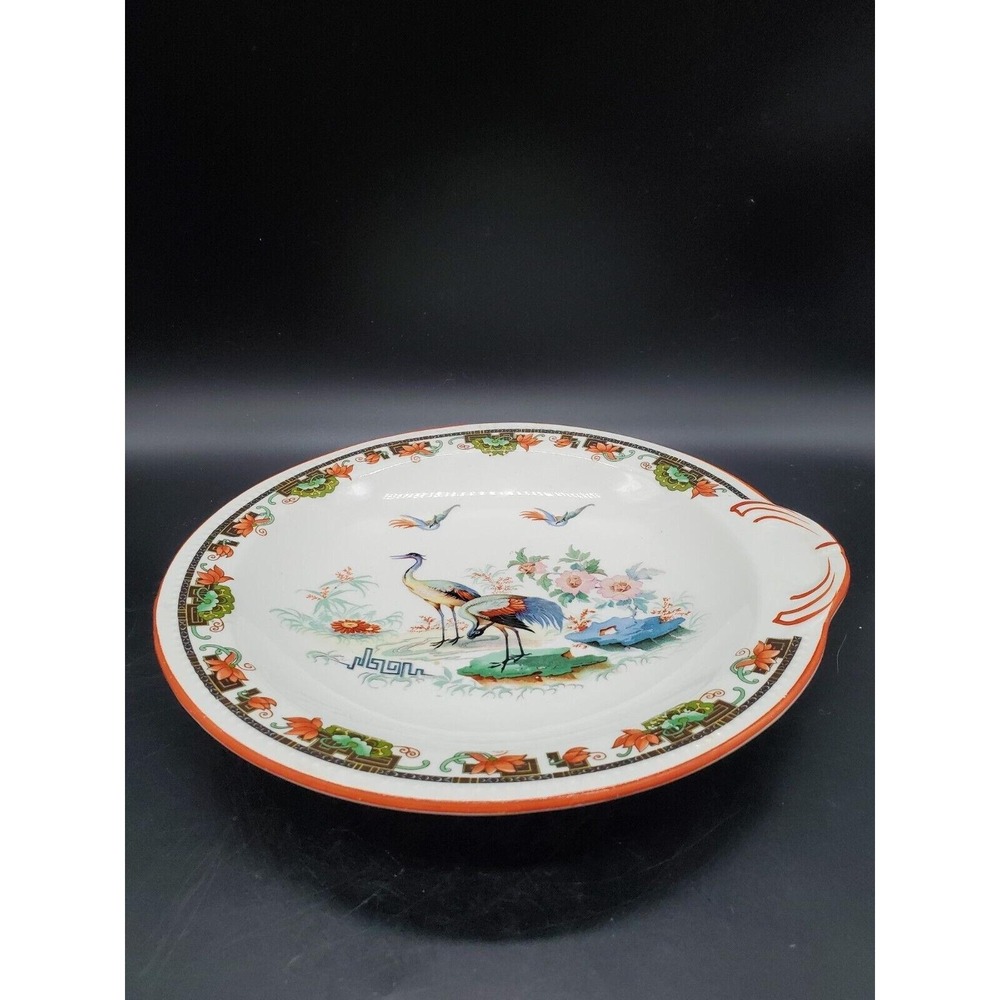 Antique German Serving Bowl Plate Bird Crane Oriental Flower 10?75"